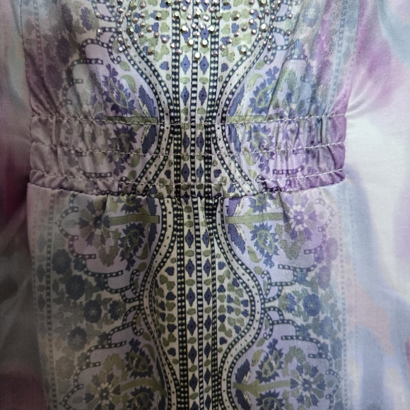 ONE WORLD DRESS MIDI MAXI TIE DYE FLOWY EASTER SPRING FLUTTER SLEEVES NWT LARGE - Picture 7 of 14